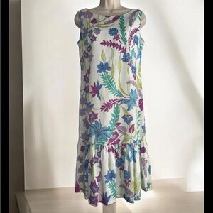NWT Averardo Bessi Cotton Blend Sleeveless Floral Dress Sz 6/40 Frill Hem